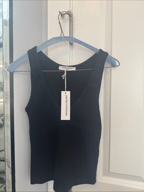 perfectwhitetee Black Ribbed V-Neck Tank Top